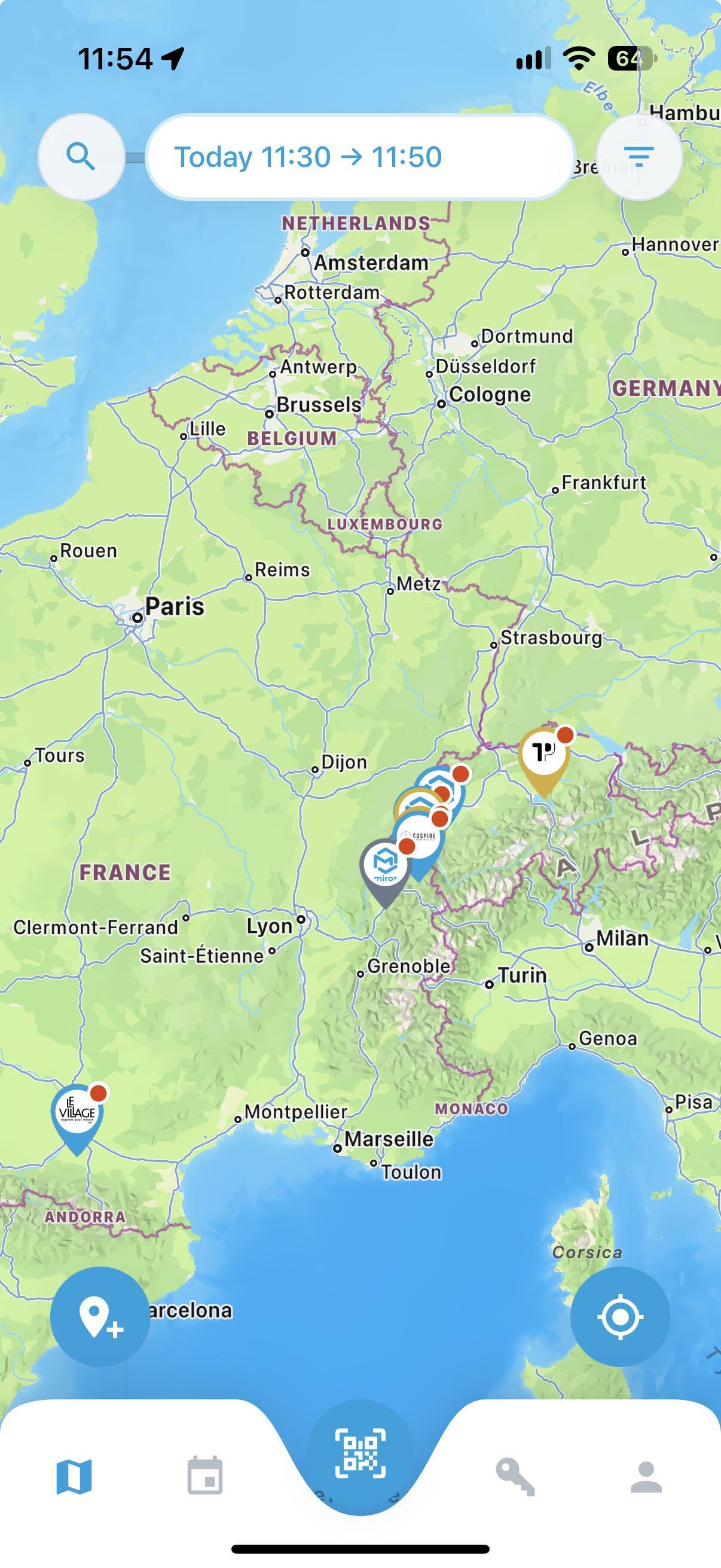 Network screen from the miros mobile app