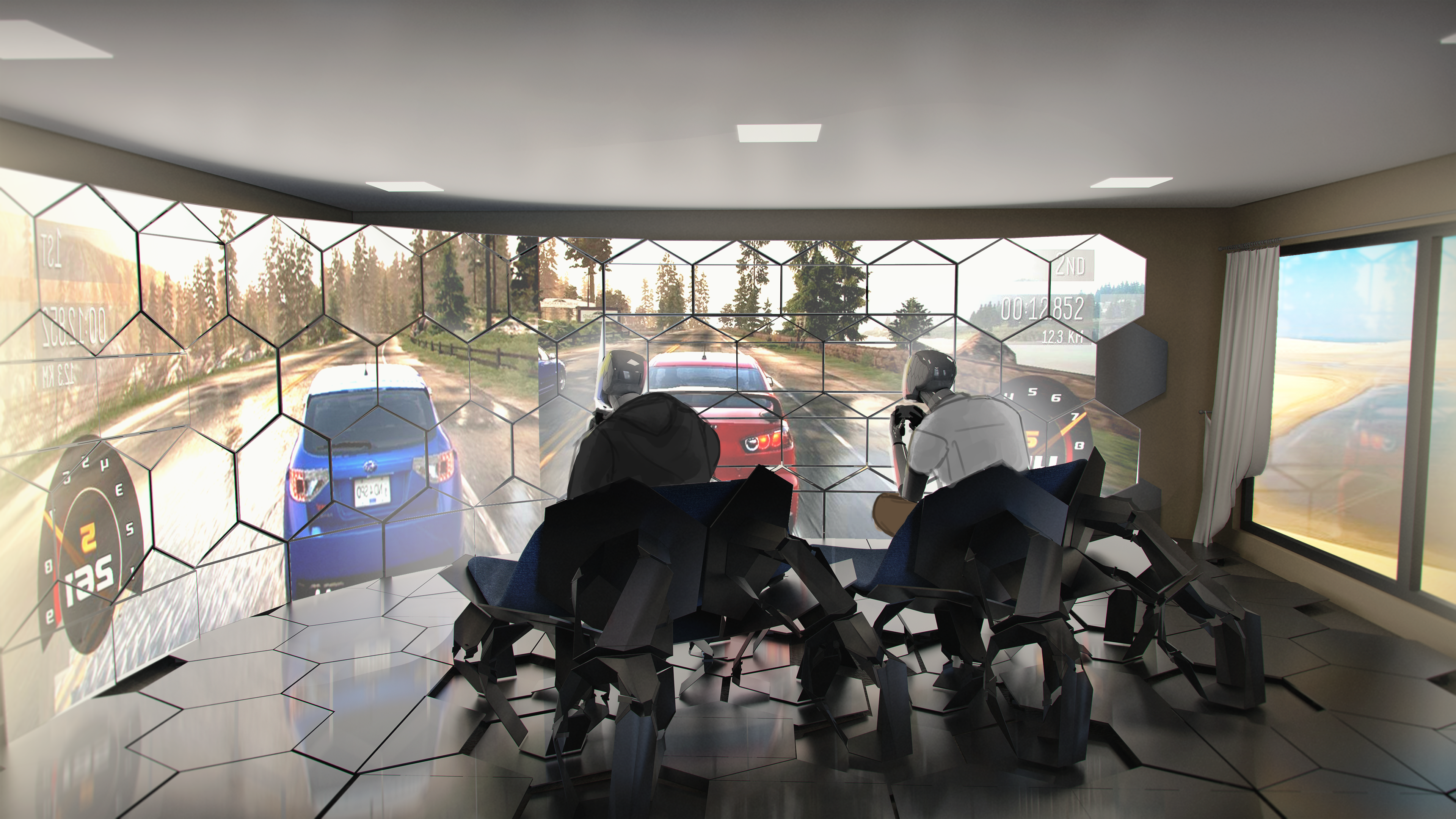 A larger immersive room showing another possible application of a physical-virtual experience